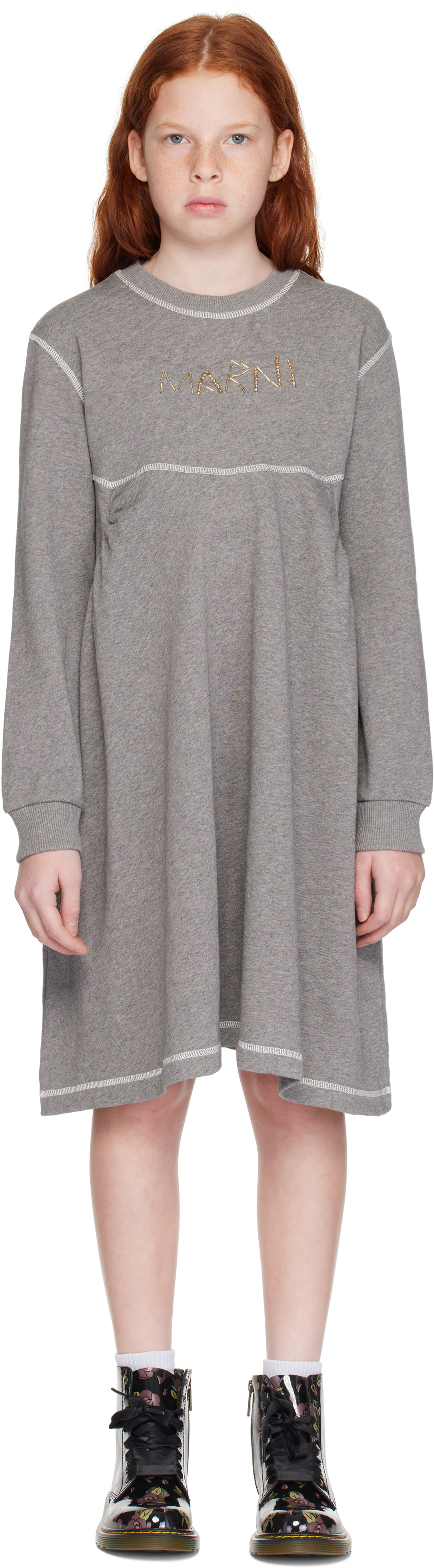 Marni Kids Gray Cotton Unbrushed Fleece Dress In 0m919