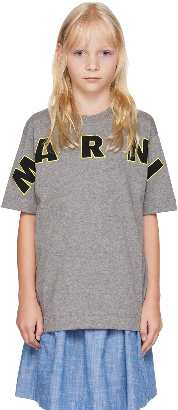 Kids Gray Logo Appliqué T-Shirt by Marni on Sale