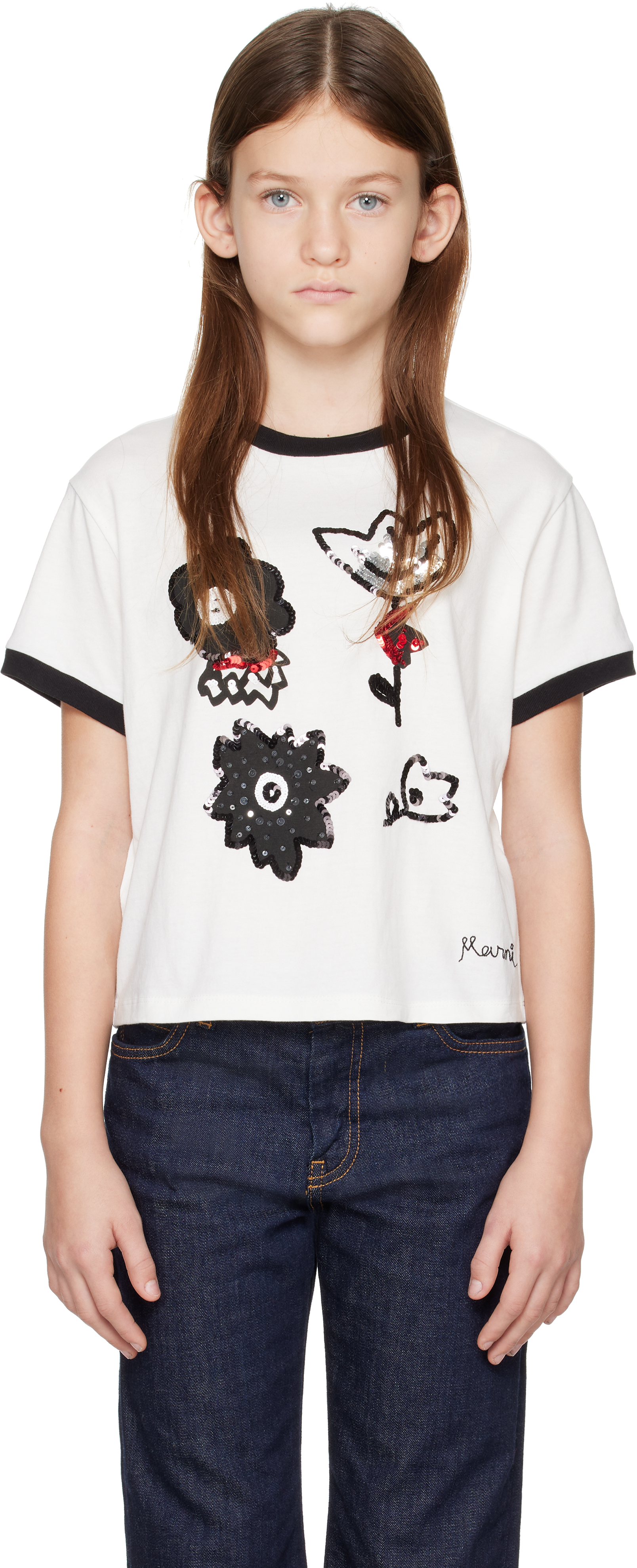 Marni Kids White Sequinned T-shirt In 0m110