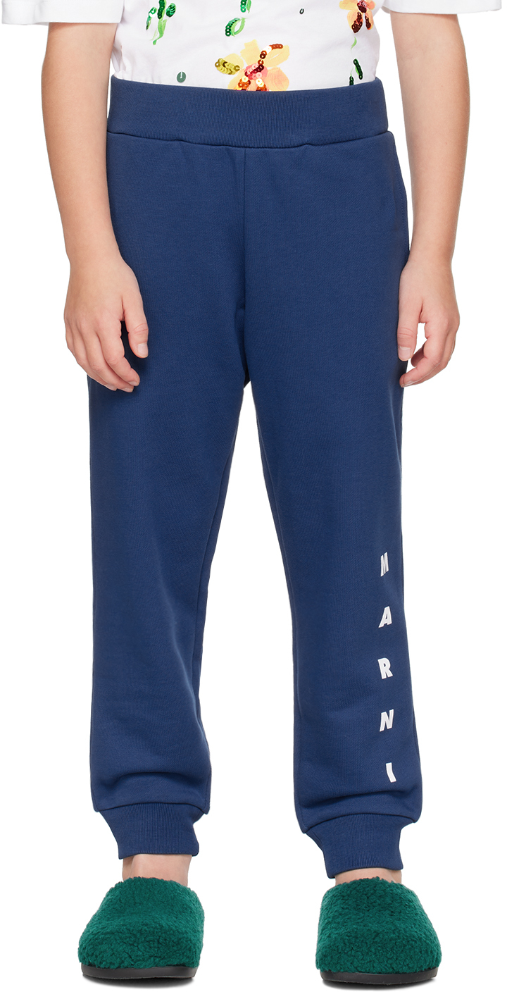 Marni Kids Blue Printed Logo Sweatpants In 0m850