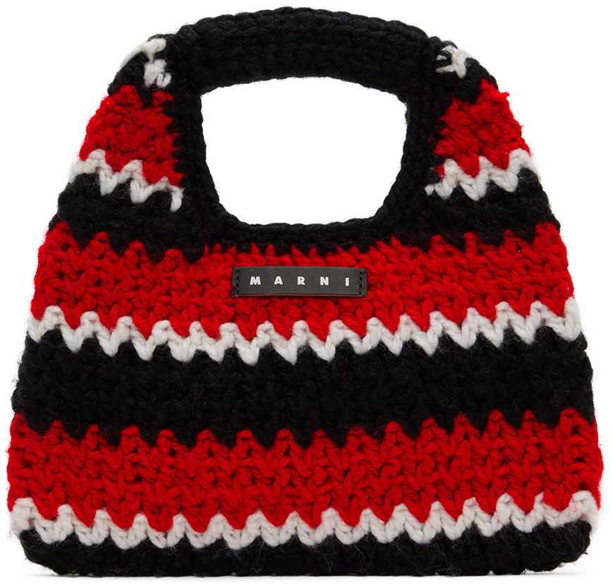 Marni Kids Red & Black Wooly Tote In 0mc42
