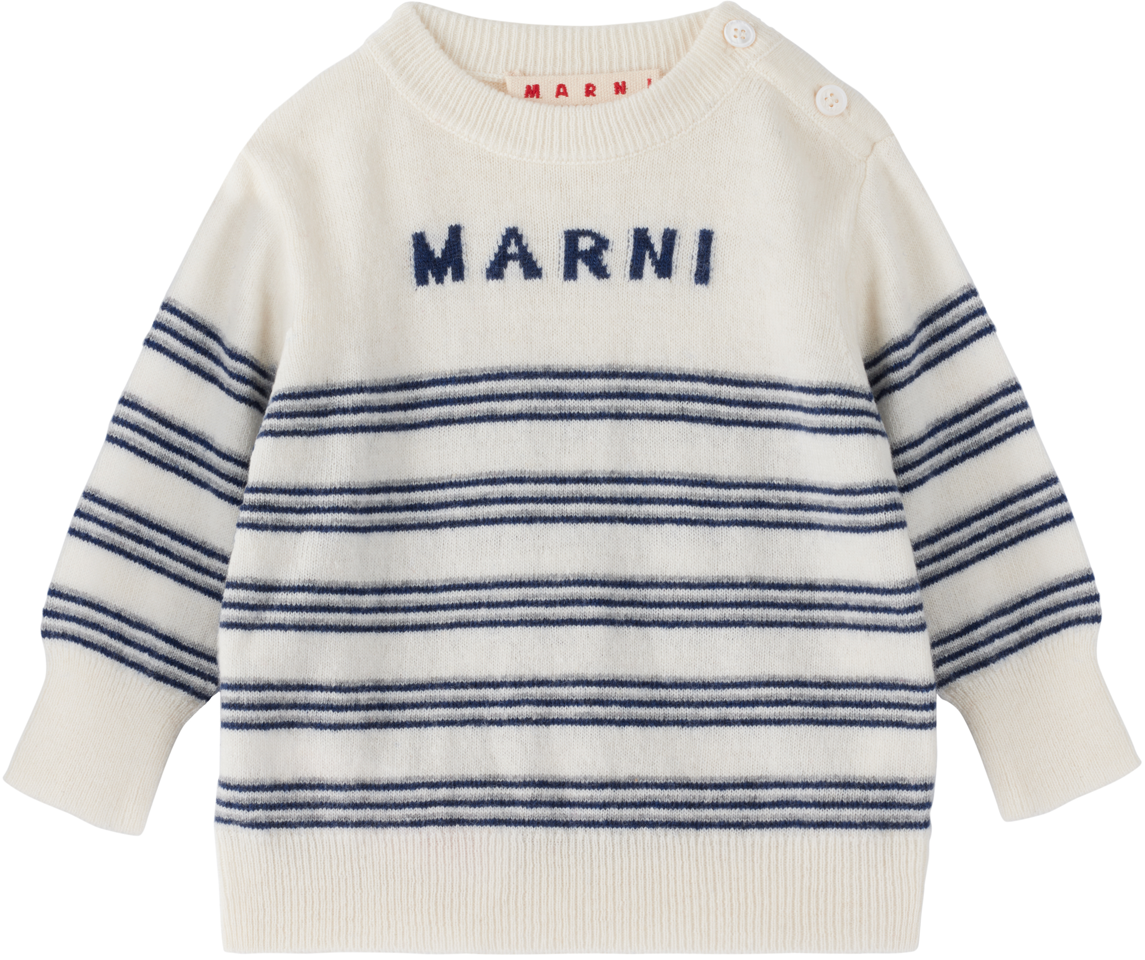 Shop Marni Baby Off-white & Navy Knitted Sweater In 0m111