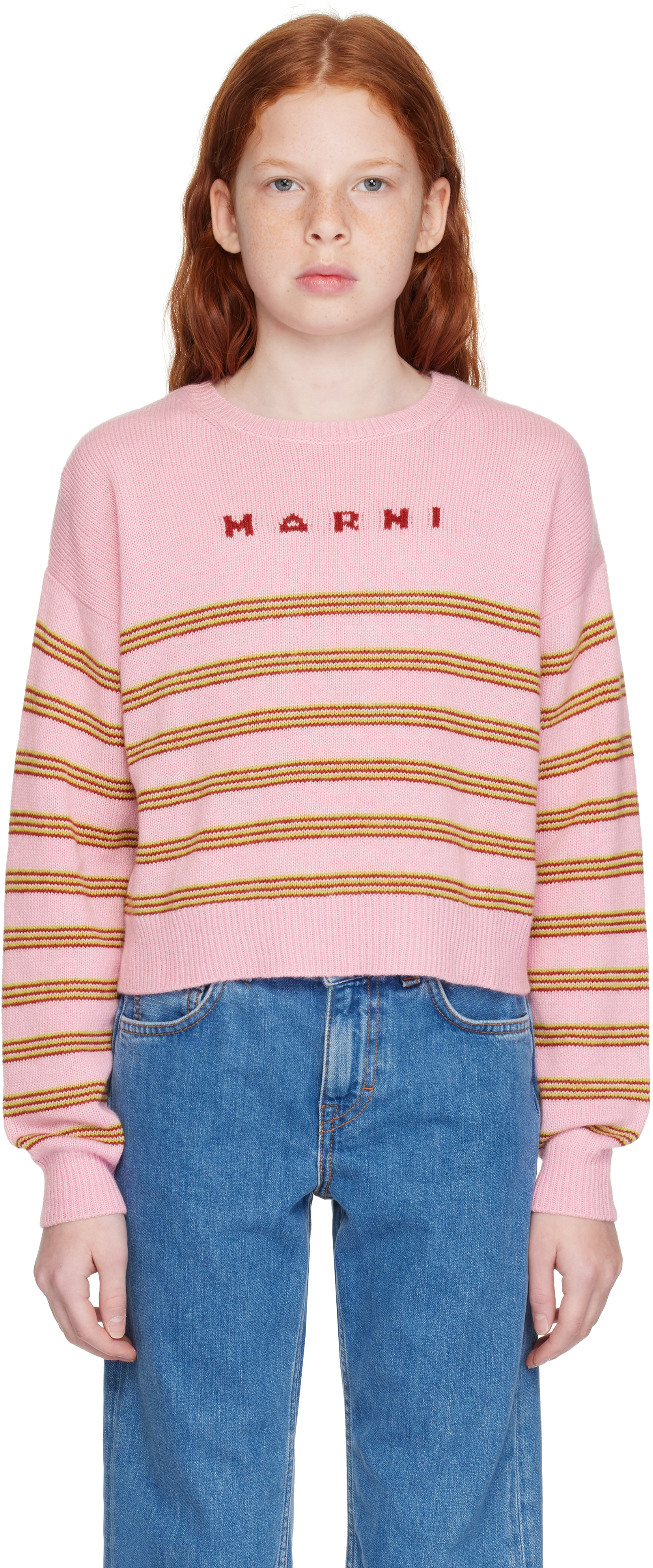 Marni Kids Pink Striped Sweater In 0m345