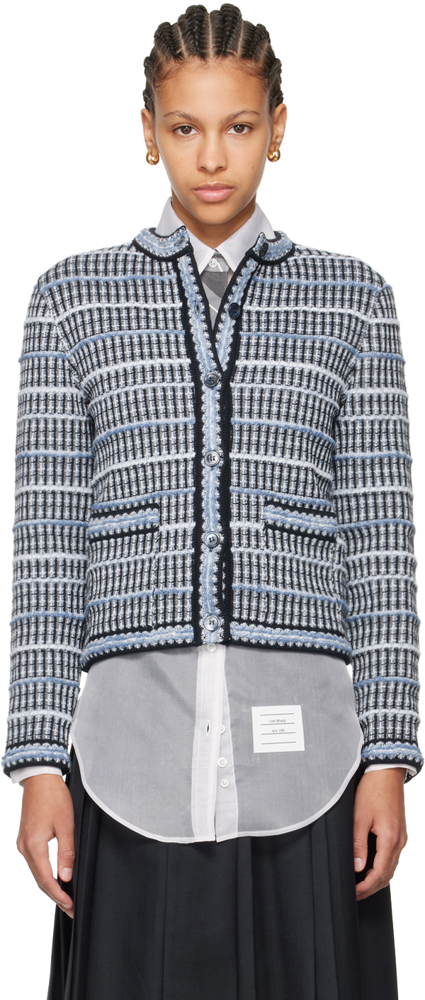 【関税込み】Thom Browne ブルー クルーネック カーディガン Thom Browneのブルー クルーネック カーディガンがセール中
