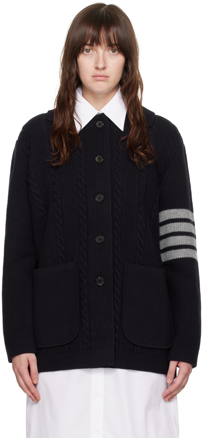 Shop Thom Browne Navy 4-bar Coat In 415 Navy