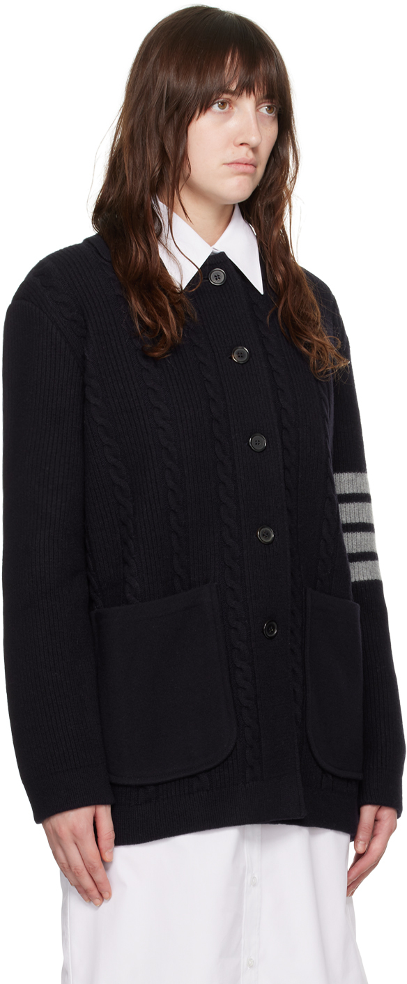 Thom Browne '4-bar Heavy Knit Cardigan In 415 Navy