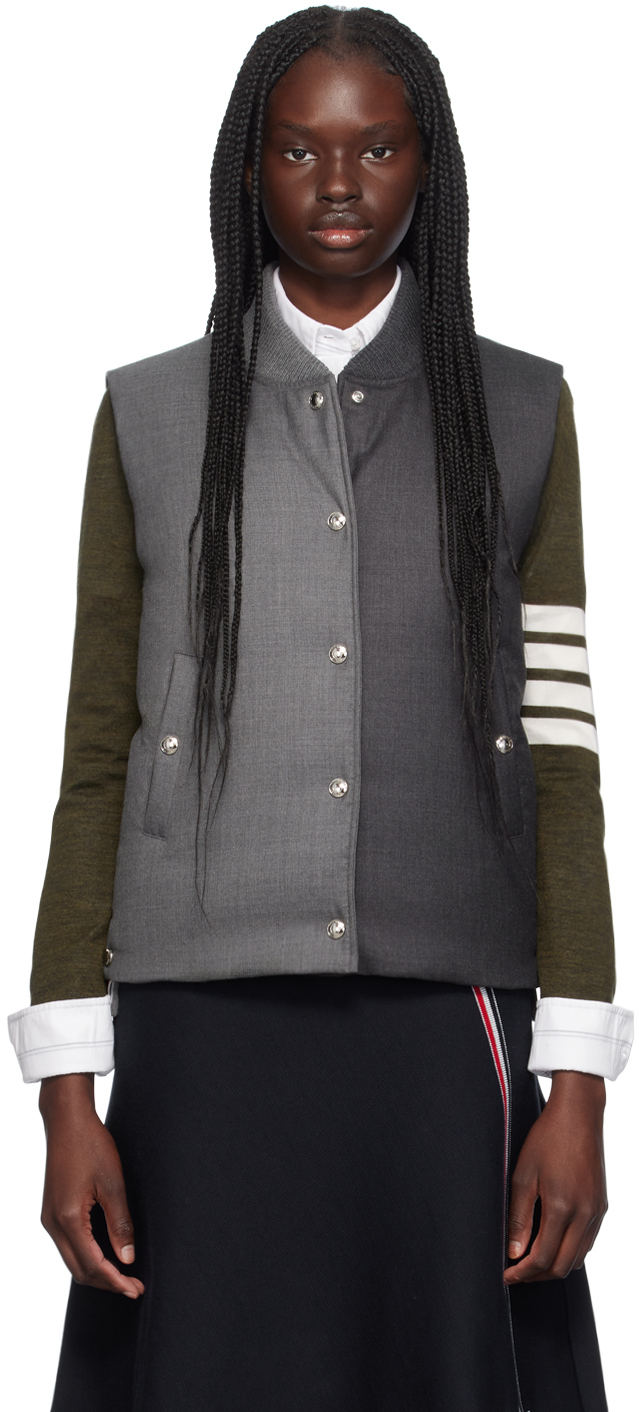 Shop Thom Browne Gray Main Classic Down Vest In 035 Med Grey