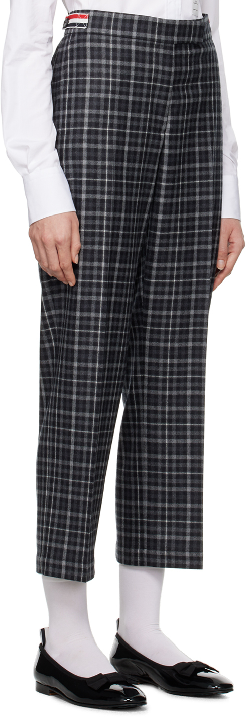 Thom Browne Gingham Side Tab Wool Trousers In 015 Charcoal