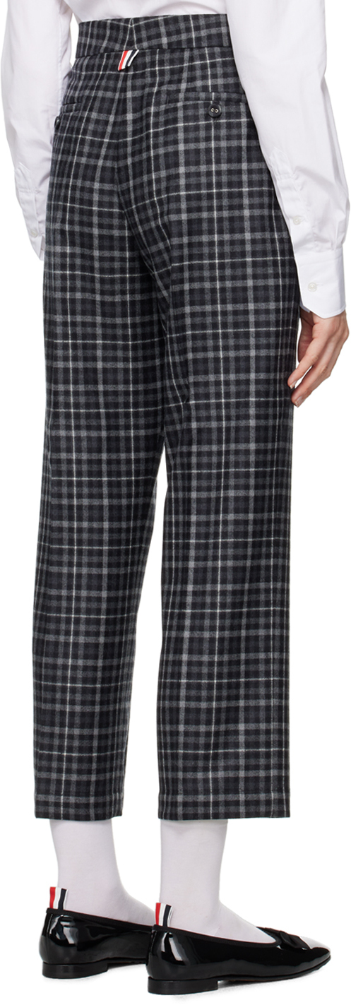 Thom Browne Gingham Side Tab Wool Trousers In 015 Charcoal