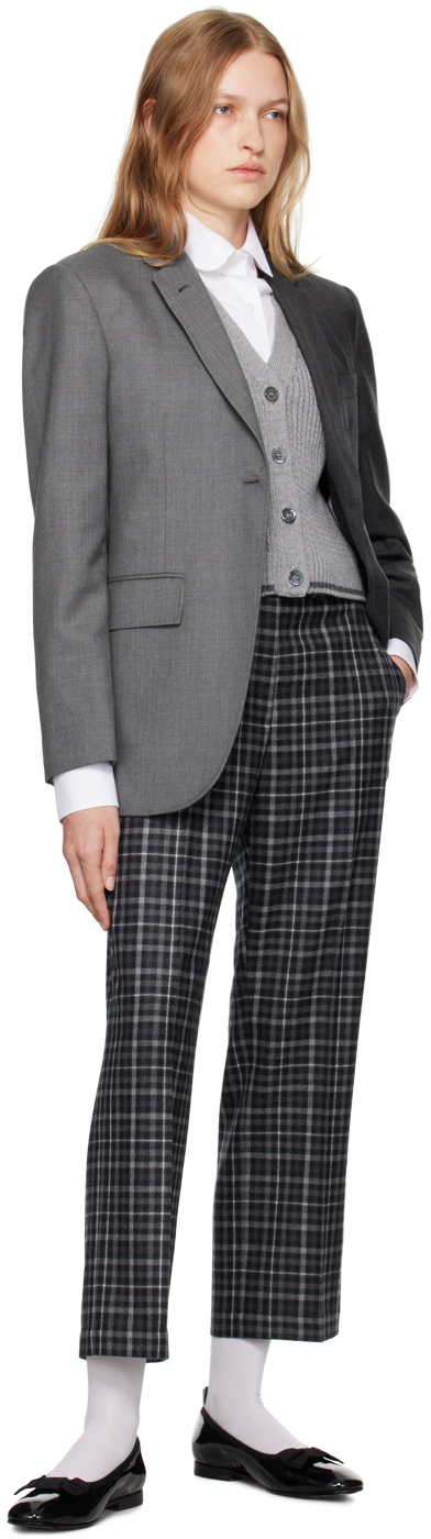 Thom Browne Gingham Side Tab Wool Trousers In 015 Charcoal