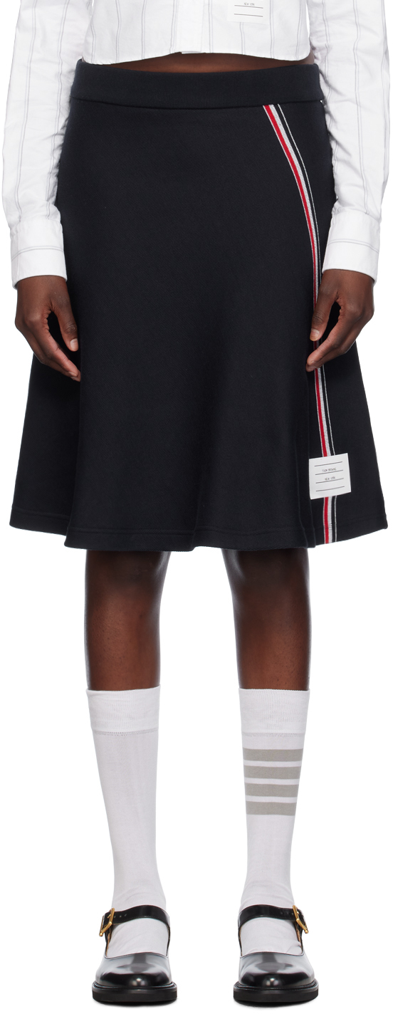 Shop Thom Browne Navy Flare Midi Skirt In 415 Navy