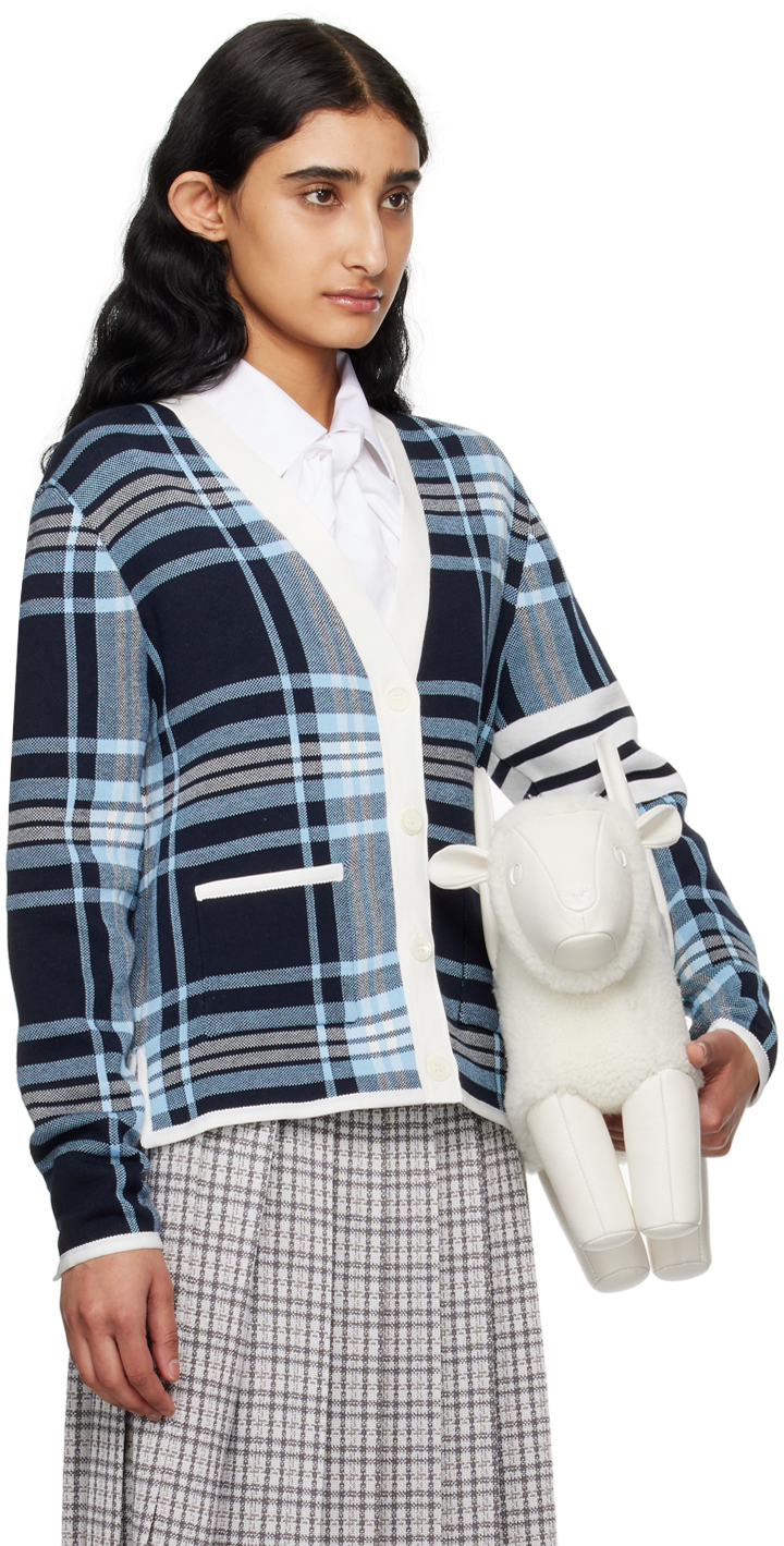 Thom Browne Navy Tartan Cardigan In 415 Navy