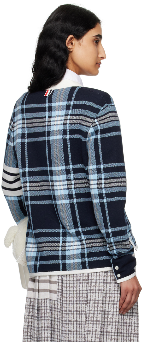 Thom Browne Navy Tartan Cardigan In 415 Navy