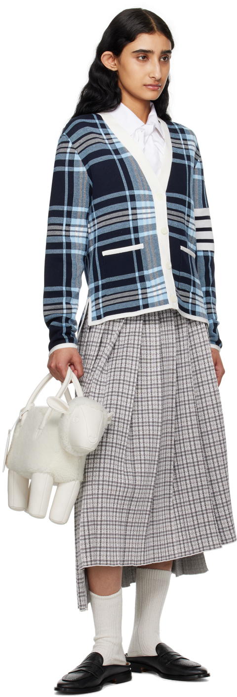 Thom Browne Navy Tartan Cardigan In 415 Navy