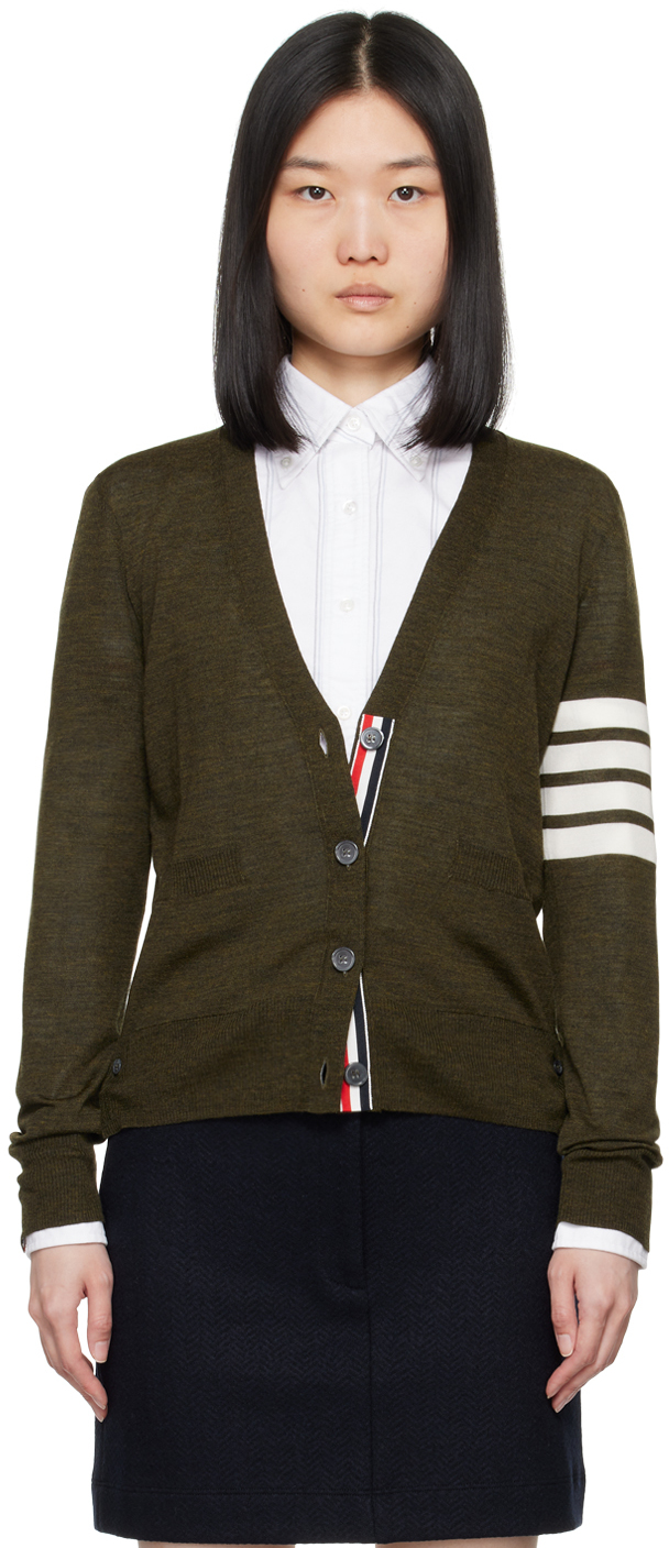 THOM BROWNE KHAKI 4-BAR CARDIGAN 