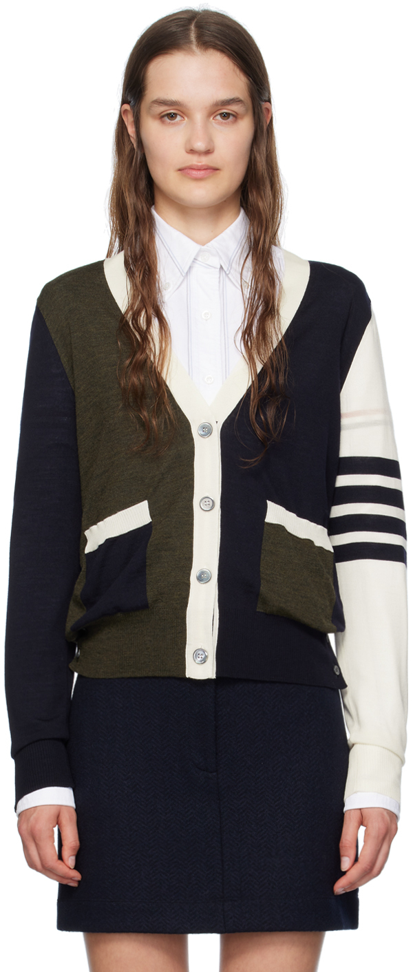 Shop Thom Browne Multicolor Funmix 4-bar Cardigan In 301 Navy/green/white