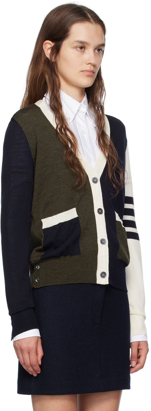 Thom Browne Multicolor Funmix 4-bar Cardigan In 301 Navy/green/white