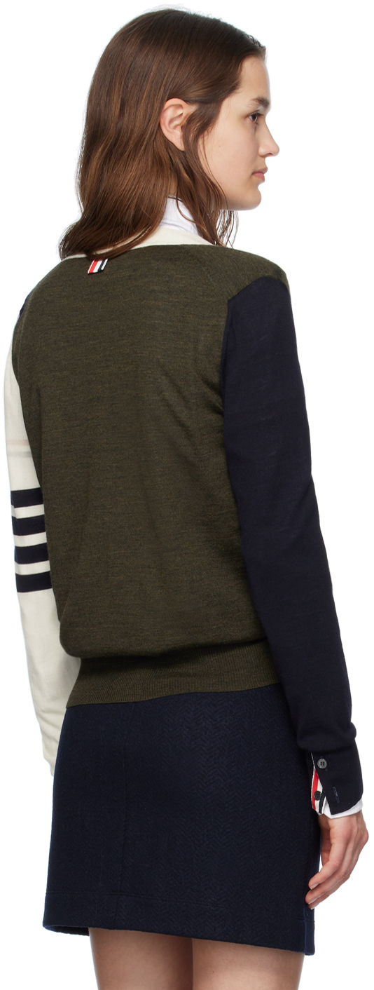 Thom Browne Multicolor Funmix 4-bar Cardigan In 301 Navy/green/white