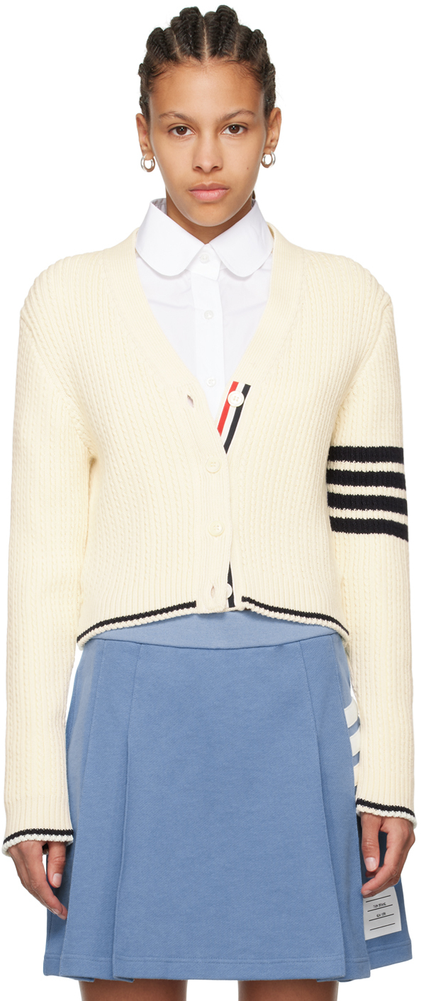 Shop Thom Browne Off-white 4-bar Cardigan In 100 White