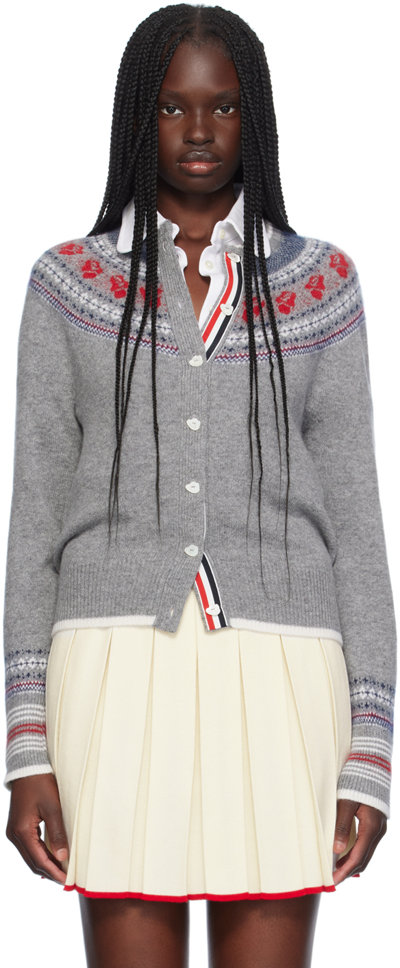 Shop Thom Browne Gray Rose Cardigan In 055 Lt Grey