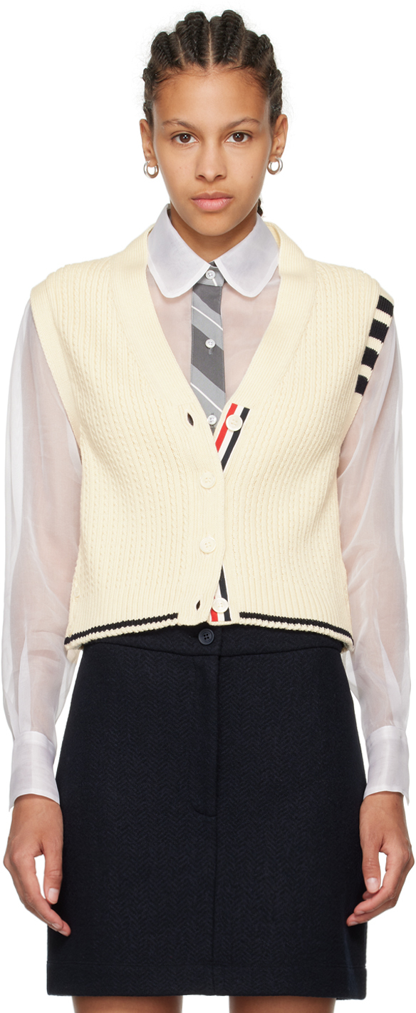 Shop Thom Browne Off-white Cropped Cardigan In 100 White