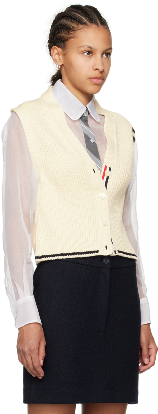 Thom Browne Off-white Cropped Cardigan In 100 White