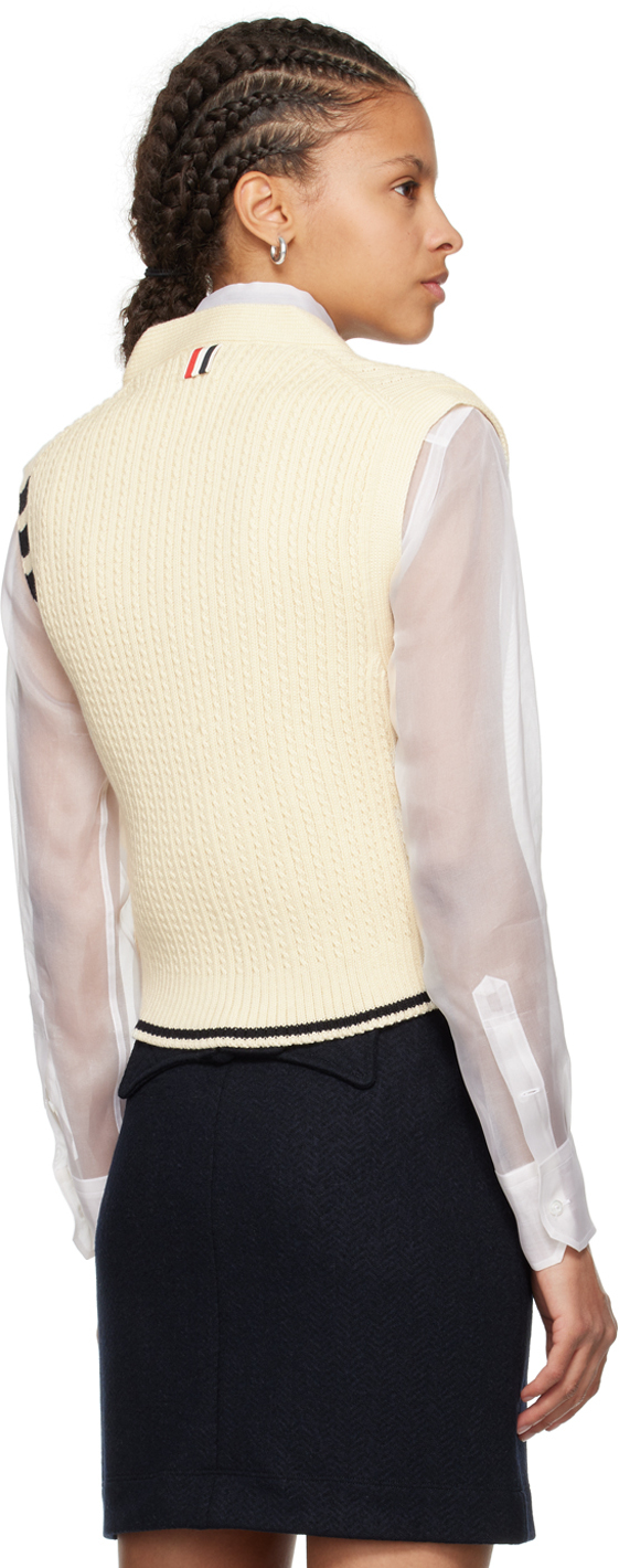 Thom Browne Off-white Cropped Cardigan In 100 White