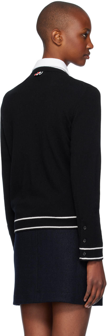 Thom Browne Black Pointelle Jersey Hector & Rose Cardigan In 001 Black