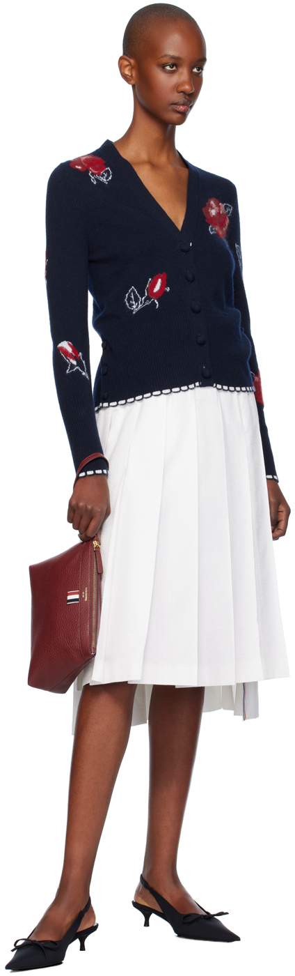 Thom Browne Rose Intarsia-knit Cardigan In 415 Navy