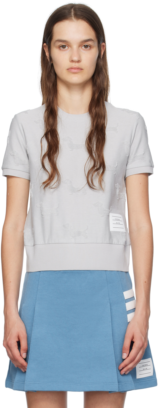 Shop Thom Browne Gray Hector T-shirt In 050 Pale Grey