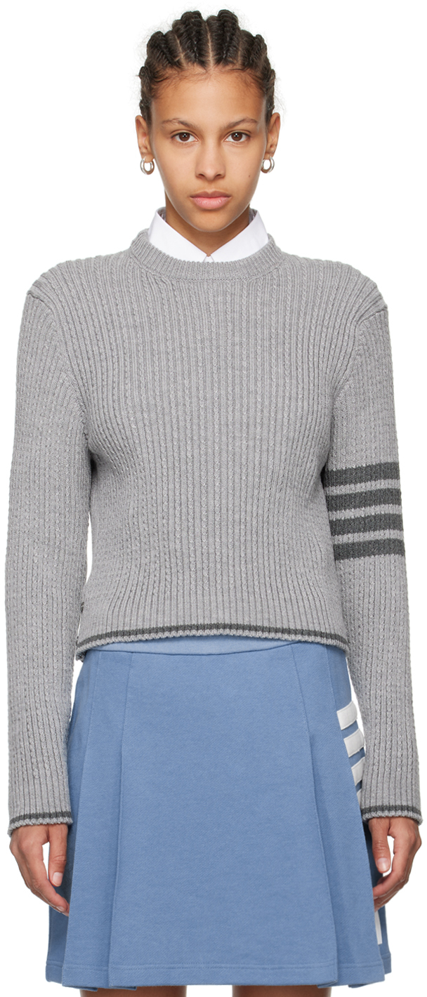 Shop Thom Browne Gray 4-bar Sweater In 055 Lt Grey