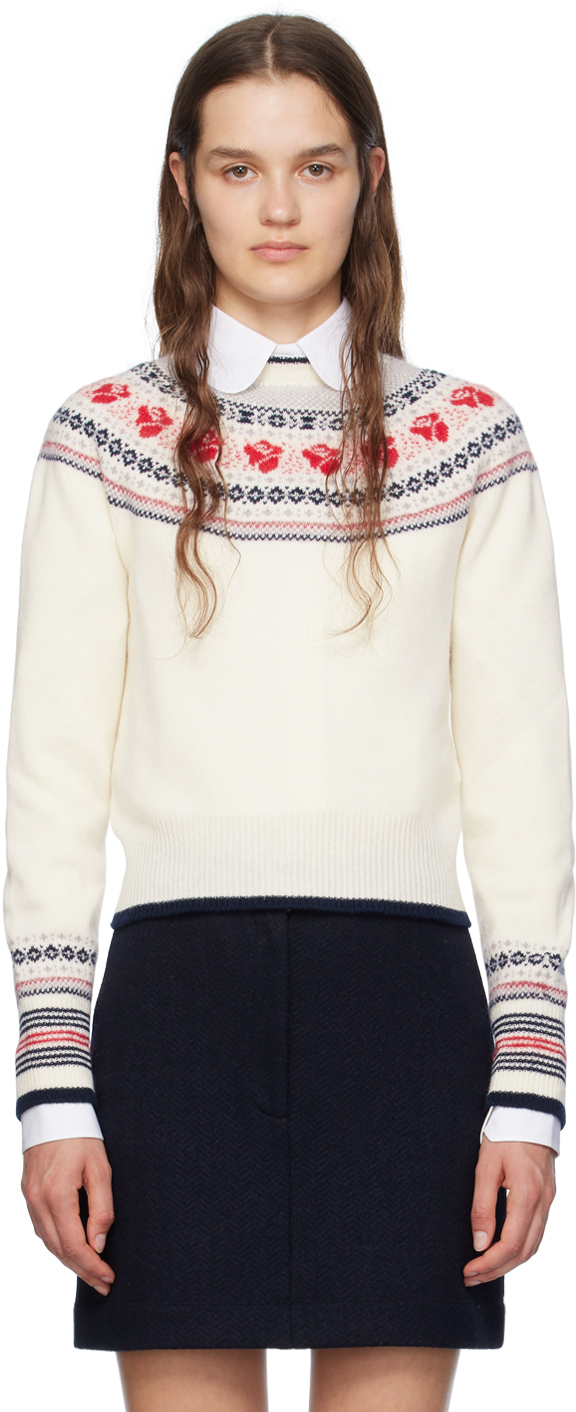 Shop Thom Browne Off-white Rose Sweater In 100 White