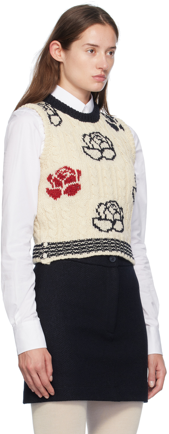 Thom Browne White Donegal Cable Check & Rose Vest In 100 White