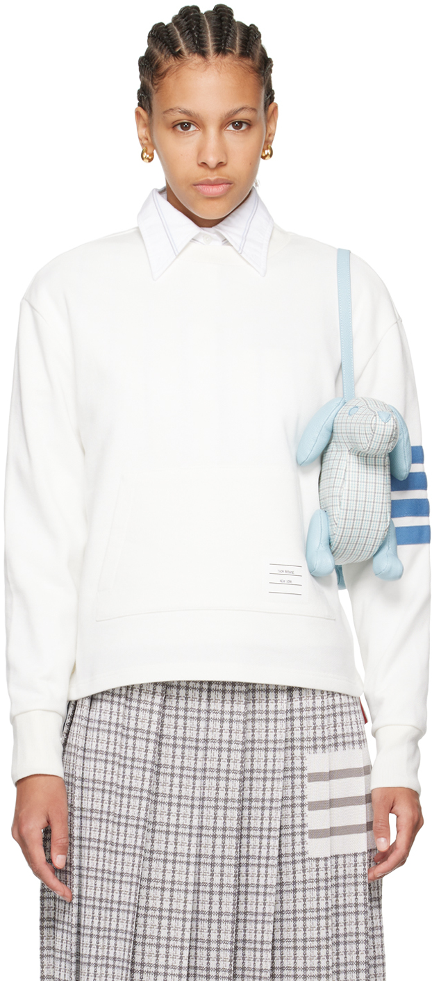 Shop Thom Browne White 4-bar Sweatshirt In 113 Natural White