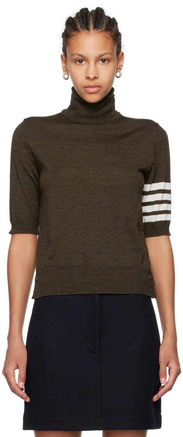 Thom Browne 4-bar High-neck Knitted Top In 322 Dk Green