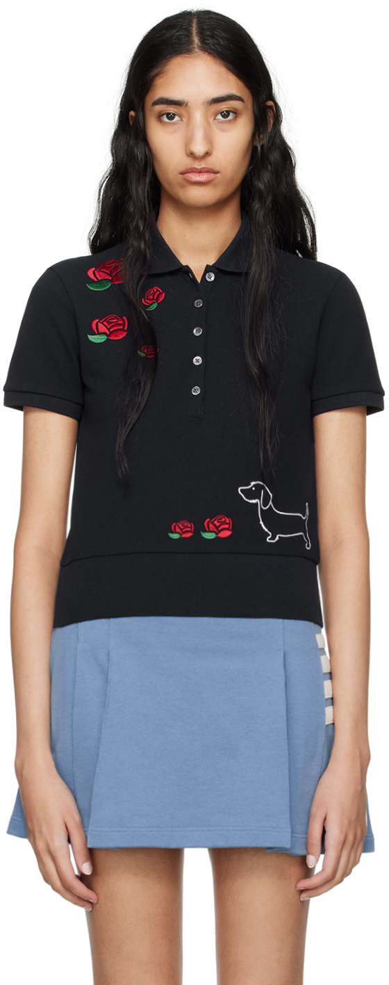 Shop Thom Browne Navy Hector & Rose Polo In 415 Navy