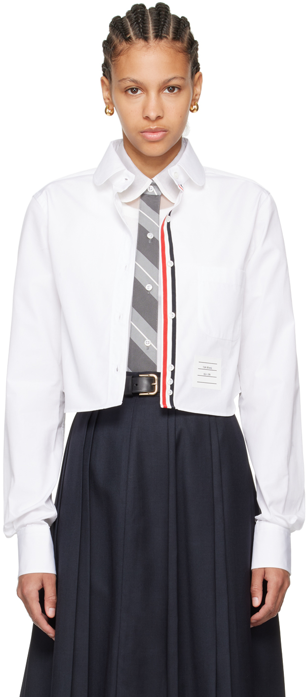 Shop Thom Browne White Cropped Shirt In 100 White