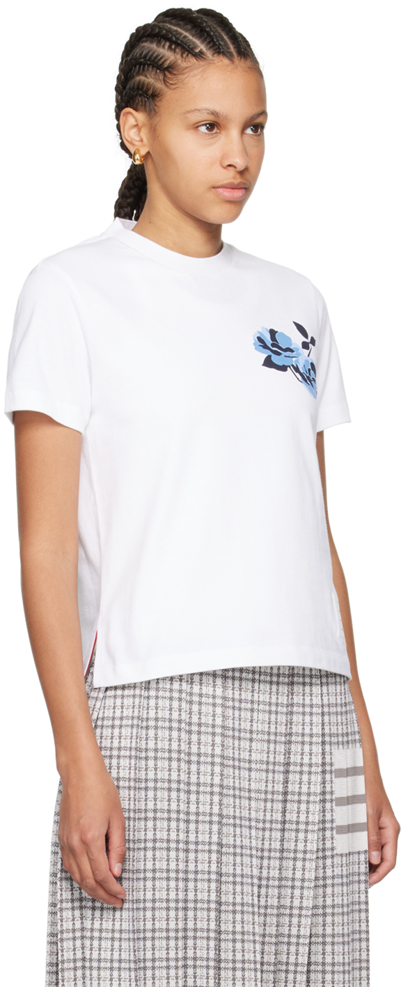 Thom Browne Floral-print Cotton T-shirt In 100 White