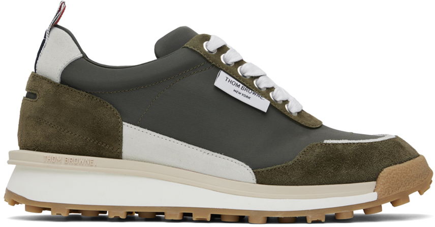 Shop Thom Browne Khaki Alumni Sneakers In 320 Dk Green