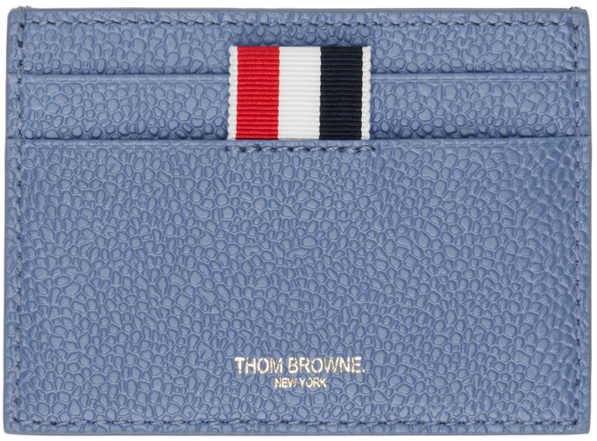 Shop Thom Browne Blue Pebble Grain Rose 4-bar Single Card Holder In 450 Blue