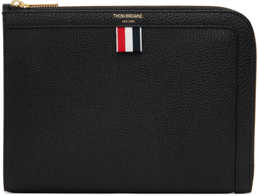 Shop Thom Browne Black Pebble Grain Mini Gusset Pouch In 001 Black