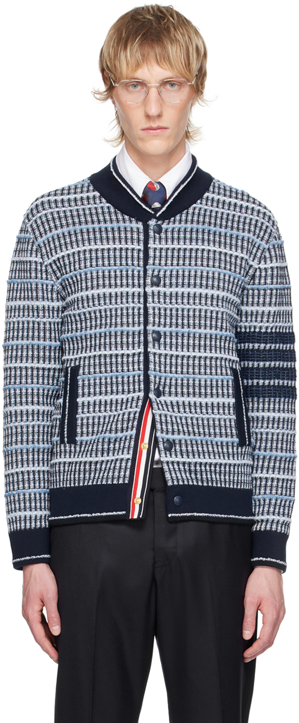 Shop Thom Browne Navy Press-stud Bomber Jacket In 415 Navy