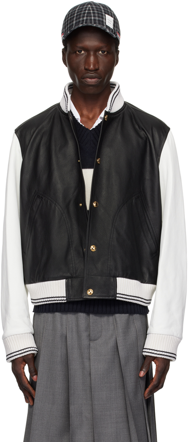 Black & White Press-Stud Leather Jacket