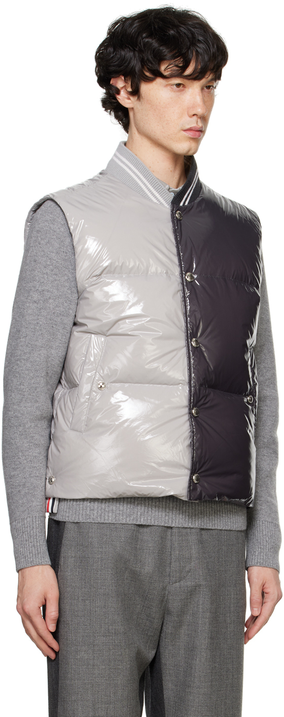 THOM BROWNE GRAY FUNMIX GLOSSY TECH DOWN VEST