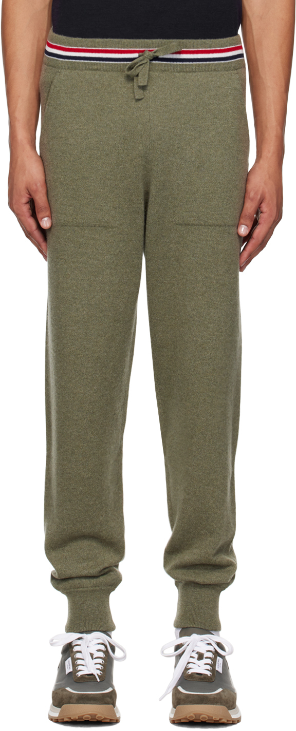 Shop Thom Browne Khaki Cashmere Sweatpants In 322 Dk Green