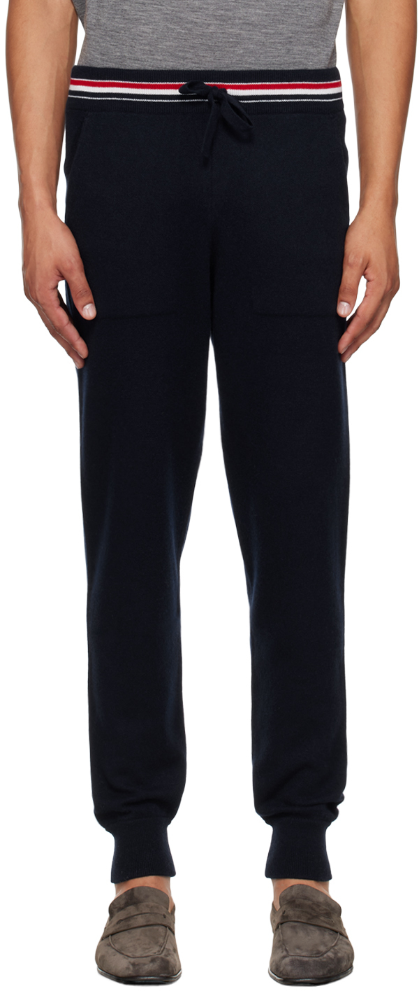 Shop Thom Browne Navy Cashmere Sweatpants In 415 Navy