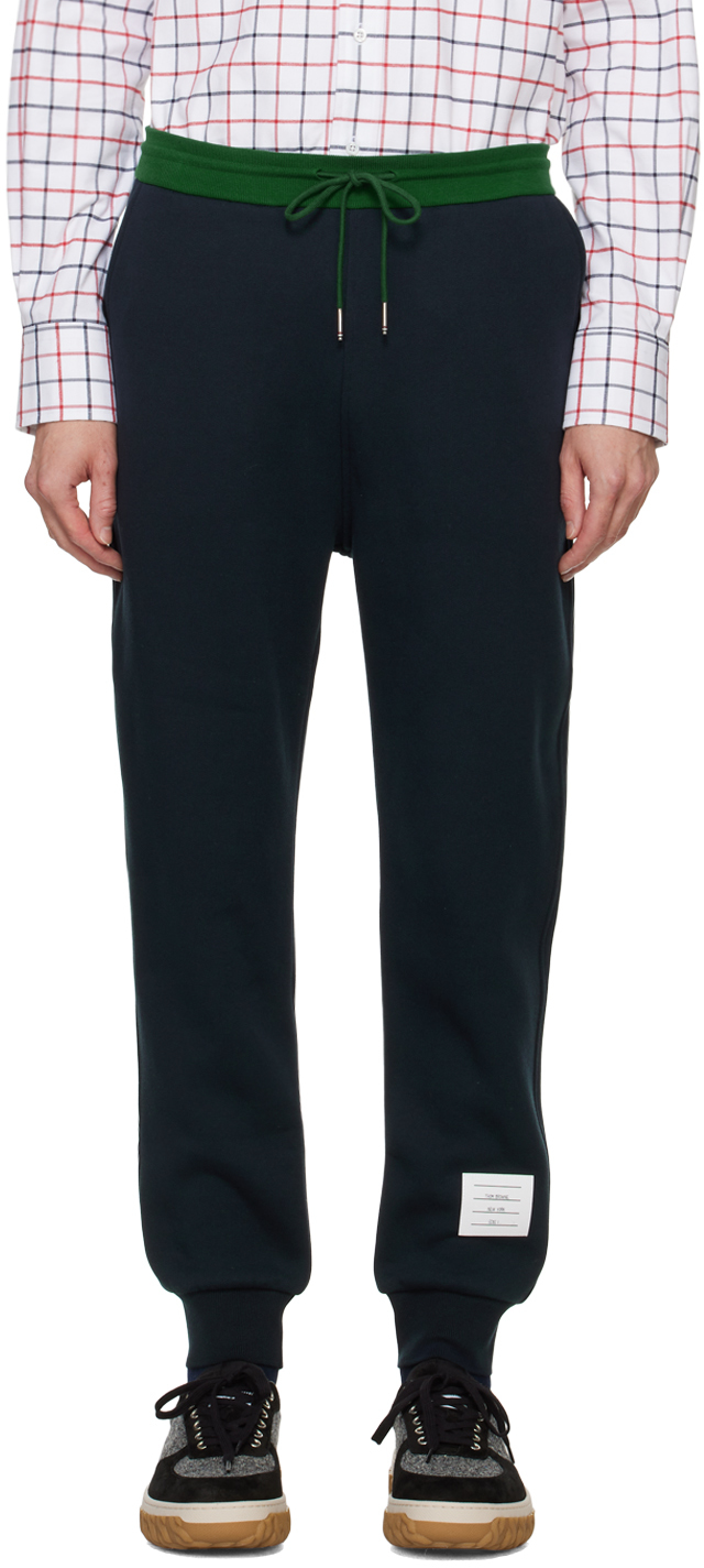 Shop Thom Browne Blue & Green Brushed Color Blocked Sweatpants In 415 Navy