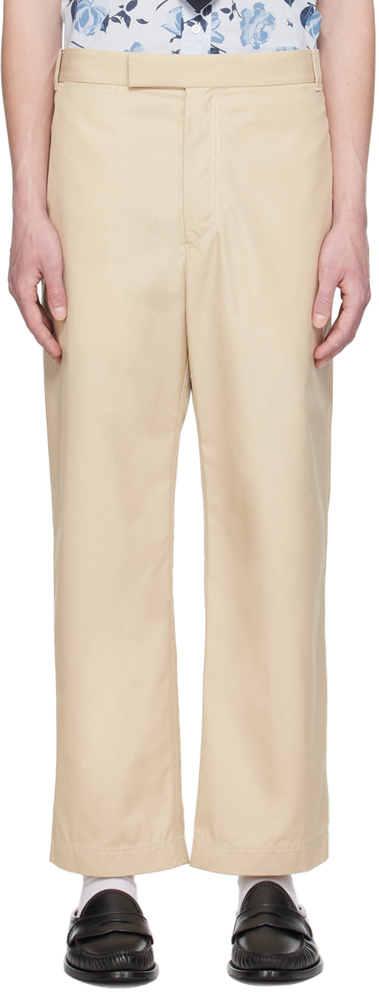 Shop Thom Browne Beige Unconstructed Trousers In 250 Khaki