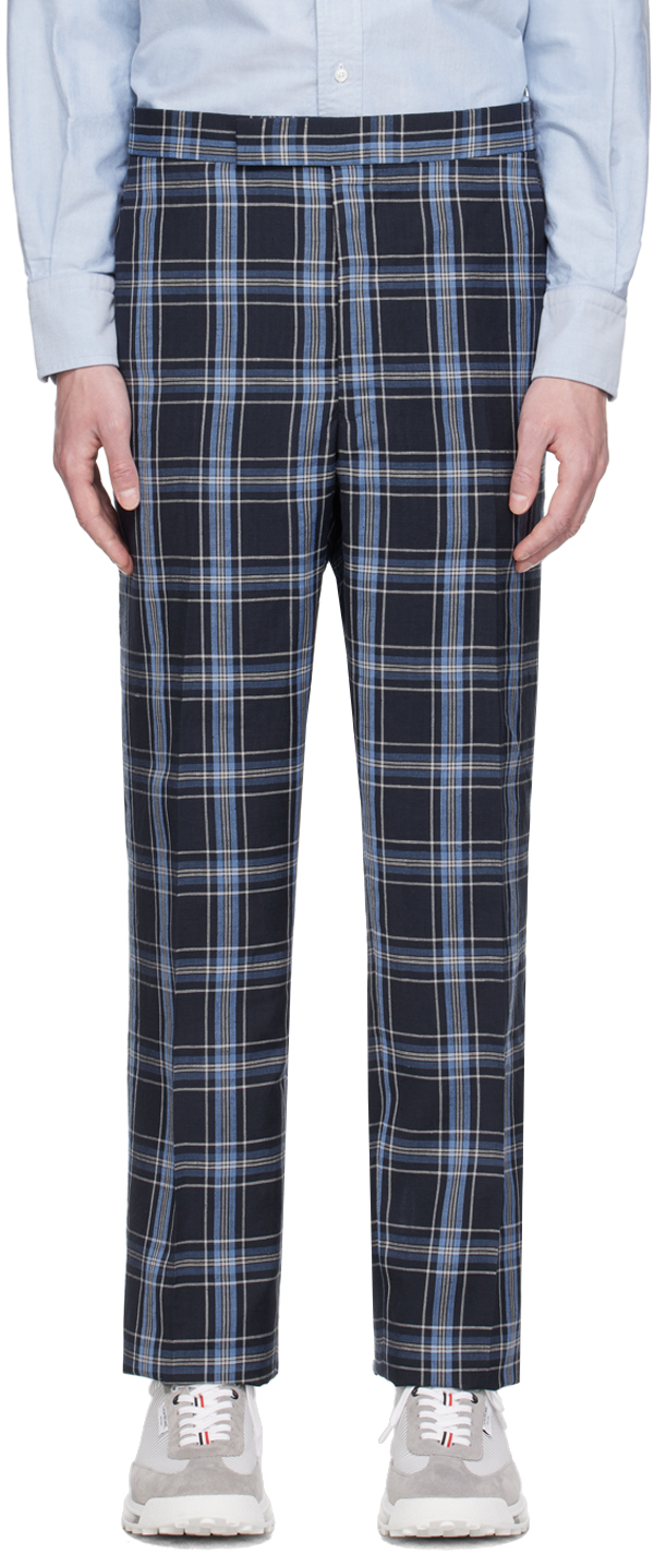 Navy Check Trousers