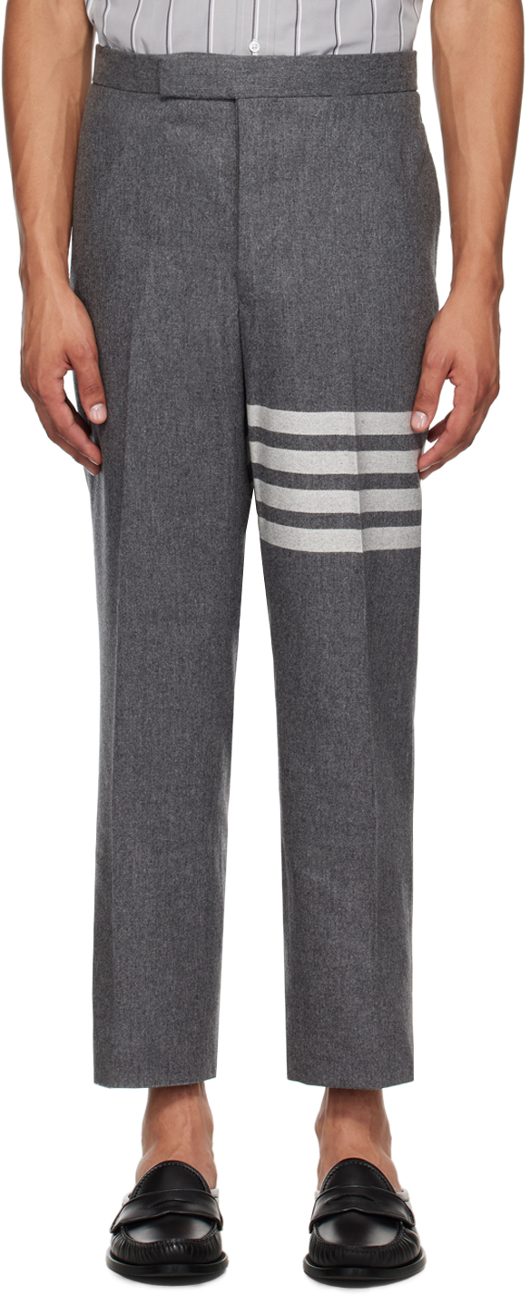 Shop Thom Browne Gray 4-bar Trousers In 035 Med Grey